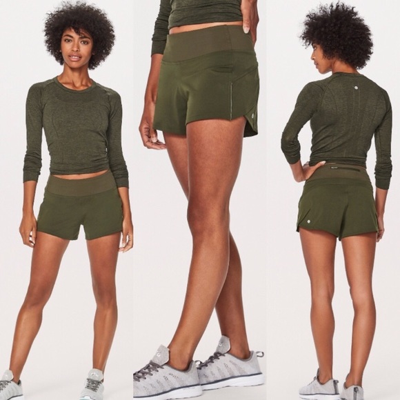 army green running shorts